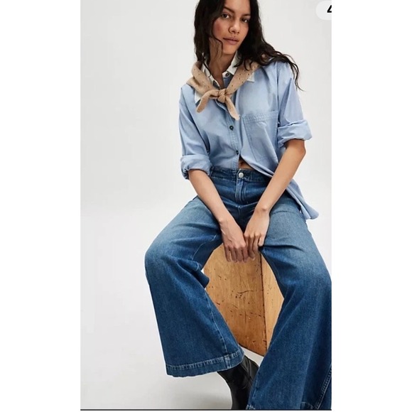 AMO Blue Edith Wide Leg Trouser Jean Anthropologie 31Slouchy Baggy Classic - Picture 3 of 6